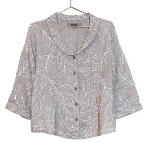 Flax Linen Gingham Plaid Button Down Top.